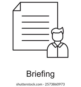 Briefing Icon, Effective Briefing Communicating Key Information with Clarity, The Art of Briefing Streamlined Strategies for Success, vector