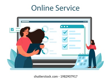 Briefing online service or platform. Business people with a relevant information. Presenting business plan or analytical report. Flat vector illustration