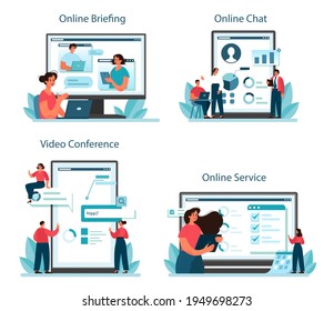 Briefing online service or platform set. Business people