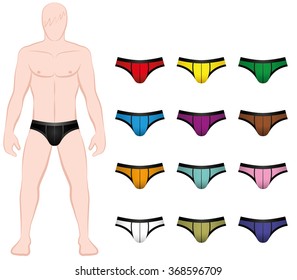Briefs - colorful underpants to be changed on the mannequin - Isolated vector illustration on white background.