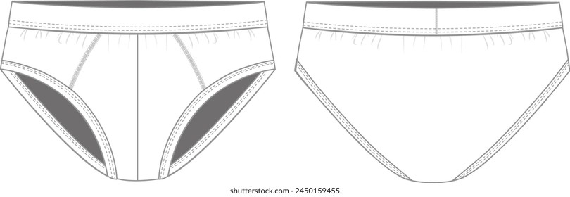 Briefs underwear technical fashion illustration with elastic waistband, Athletic skin tight. Flat trunks Unisex CAD mockup.