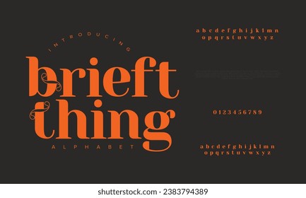 Briefthing premium luxury elegant alphabet letters and numbers. Elegant wedding typography classic serif font decorative vintage retro. Creative vector illustration