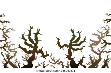 Brier - threatening thorns that look like spooky grabbing hands. Isolated vector illustration on white background.