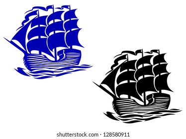 Brig sail ship in ocean water for travel or another design. Jpeg version also available in gallery