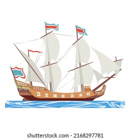 Brig ship. Vector illustration isolated on white background.