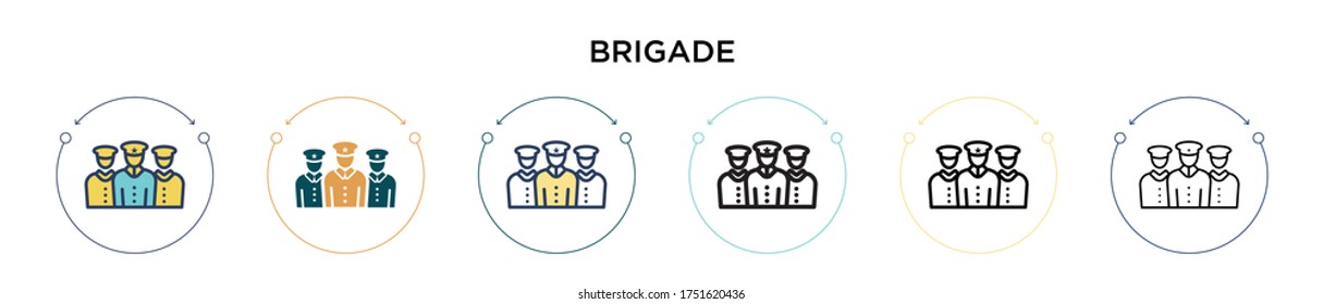 Brigade icon in filled, thin line, outline and stroke style. Vector illustration of two colored and black brigade vector icons designs can be used for mobile, ui, web