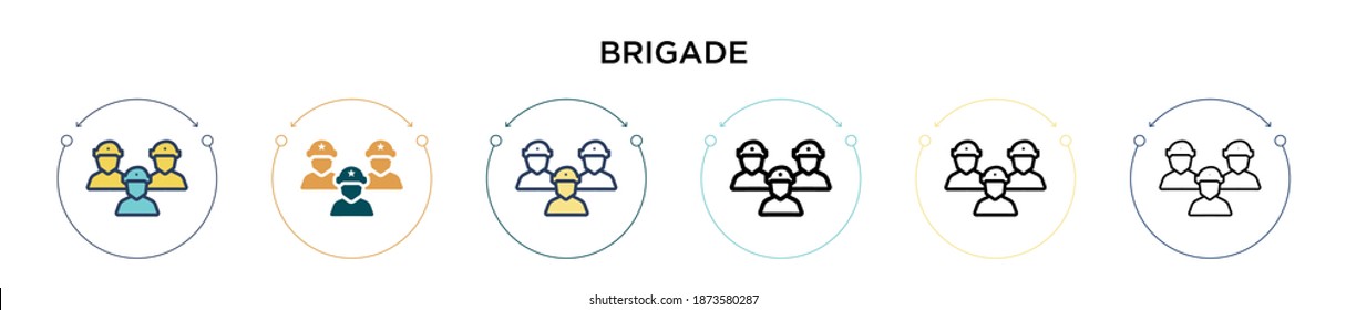 Brigade icon in filled, thin line, outline and stroke style. Vector illustration of two colored and black brigade vector icons designs can be used for mobile, ui, web