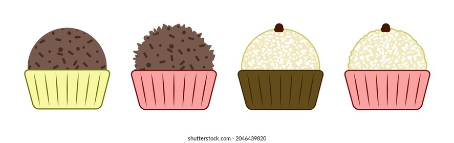 brigadeiro and beijinho. Brazilian traditional sweets. vector illustration. eps 10