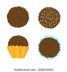 Brigadeiro. Juego de iconos de postre de chocolate típico brasileño. Iconos de bola cololada en blanco