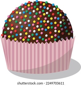 Brigadeiro brazilian typical chocolate dessert icon. Vector illustration of chocolate ball with colorful candy.