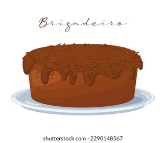 Pastel de Brigadeiro, postre, cocina latinoamericana, cocina nacional brasileña. Ilustración alimentaria, vector	
