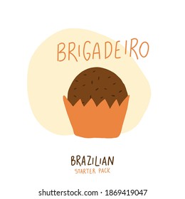 Brigadeiro. Chocolate Fudge. Caligrafía con dibujos de la mano portuguesa brasileña. Vector.