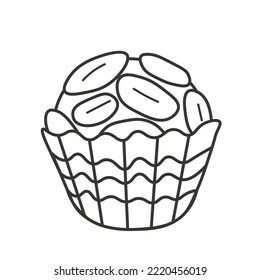 Brigadeiro dessert doodle. Small round Brazilian chocolate candy with peanut line art vector illustration isolated on white background