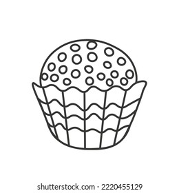 Brigadeiro gourmet doodle. Brazilian dessert, sweet food vector illustration. Black outline on white background