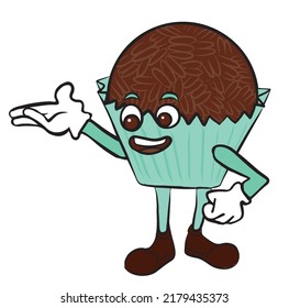 Brigadeiro mascot making presentations. Chocolate food character vector illustration. isolated on white background.