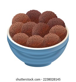 Brigadeiro, traditional brazilian sweet served in bowl. Latin American food. Colorful vector illustration isolated on white background.