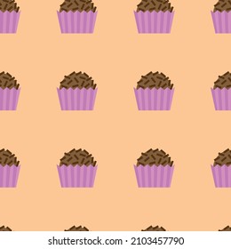 brigadeiros, traditional Brazilian candy in an infinite print pattern on a beige background