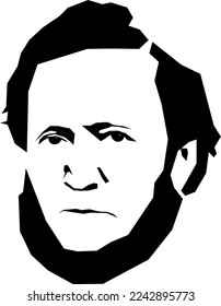 Brigham Young, Nineteenth Century Mormon Leader, Stylized Black and White Vector Illustration