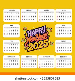 Bright 2025 Calendar Design with Colorful New Year Greeting