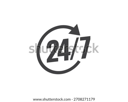 Bright 24 hours 7 days always open service poster design concept showing nonstop support availability for companies, customer care branding, and online business promotion templates.