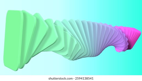 Bright 3D abstraction with an array of smoothly curved objects. Gradient colors. Futuristic style with a dynamic effect of movement.