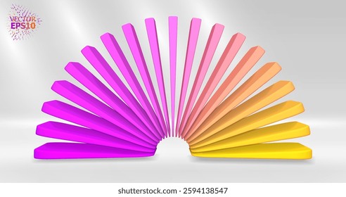 Bright 3D abstraction with an array of smoothly curved objects. Gradient colors. Futuristic style with a dynamic effect of movement.