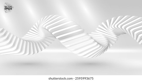 Bright 3D abstraction with an array of smoothly curved objects. Gradient colors. Futuristic style with a dynamic effect of movement.