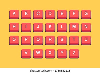 Bright 3D alphabet letters vector illustration. Typeface in the shape of keyboard buttons