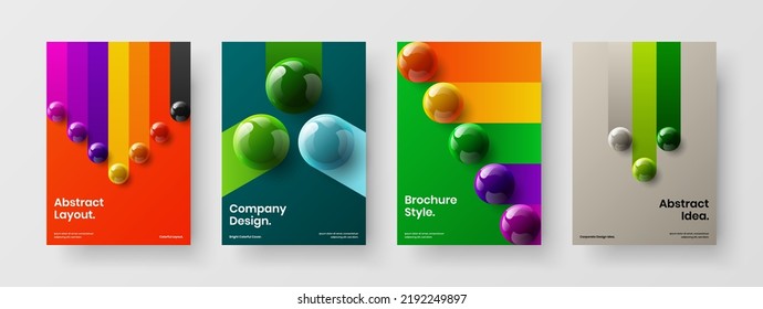 Diseño de portada de bolas 3D brillante. Colorido folleto de la empresa A4 diseño colección de ilustraciones vectoriales.