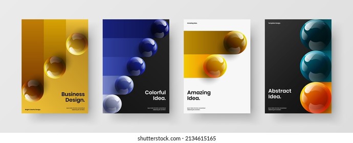 Bright 3D balls brochure template set. Trendy handbill design vector illustration bundle.