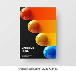 Diseño luminoso de la cubierta del catálogo de bolas 3D. Concepto de vector de diseño de carteles vívidos.