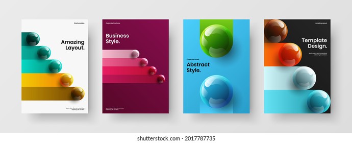 Bright 3D balls corporate identity illustration collection. Vivid company cover A4 design vector template set.