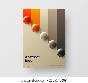 Bright 3D balls journal cover concept. Isolated company identity A4 vector design layout.