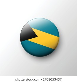 Ein heller 3D-Button mit der Bahamas-Flagge mit ihrem aquablauen, goldenen und schwarzen geometrischen Layout. Geeignet für Inselthemen, Reisevisuelles und kulturelle Grafiken.