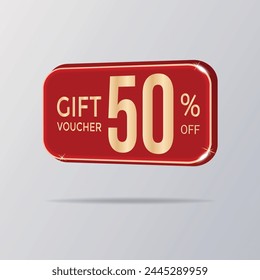 Helle 3D Geschenkgutschein Coupon 50 % Rabatt.  Sonderangebot Preis Sale Coupon. Für Rabatte, Marketing und Promotion. Vektorillustration.