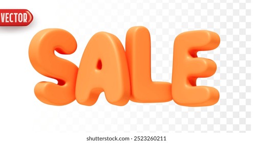 Bright 3D orange SALE text in a playful, rounded font on a transparent background. Ideal for marketing, promotions, autumn and Halloween discounts in various design projects. Vector illustration