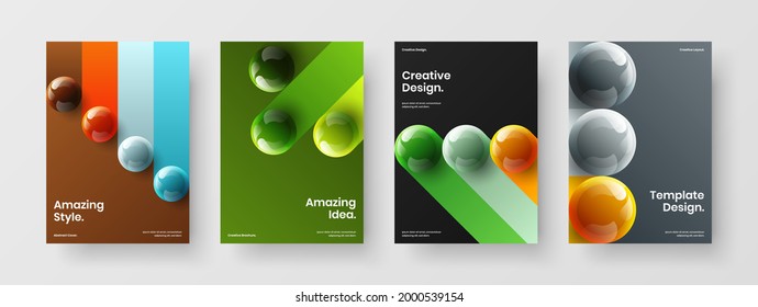 Bright 3D orbs handbill layout collection. Modern annual report A4 design vector illustration composition.