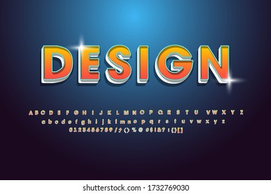 Bright 3D premium alphabet. Poster printing for the game Built-in Retro Font. vector illustration.