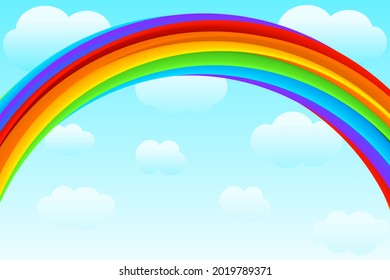 Bright 3D rainbow background, summer poster template. Colorful joyful summer invitation banner design. LGBT rainbow vector illustration.