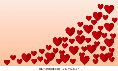 Bright 3d red Hearts on abstract Peach Fuzz color gradient vector background. Textured pastel backdrop. Premium banner. Copy space. Celebration card. Cover design. Podium. Love. Health care concept.