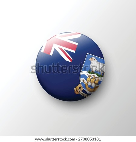 A bright 3D round button of the Falkland Islands flag featuring the Union Jack and the detailed regional crest.