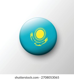 Un brillante emblema redondo en 3D que muestra la bandera de Kazajistán con su campo azul celeste, sol dorado, águila en vuelo y un patrón de Vertical ornamental.