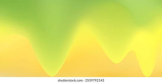 Bright 3d shape wavy acid yellow and green colors fluid digital watercolor background. Abstract smooth shiny citron nature backdrop for ui web design, summer poster, business concept