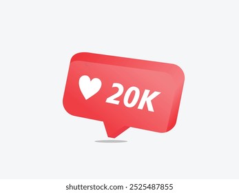 Bright 3d social media icons. hearts, followers, comments and likes notification alerts