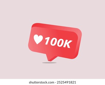 Ícones brilhantes de mídia social 3d. corações, seguidores, comentários e curtidas alertas de notificação