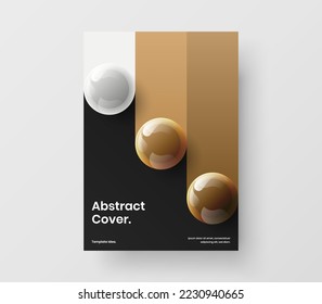 Bright 3D spheres banner illustration. Amazing journal cover A4 vector design concept.
