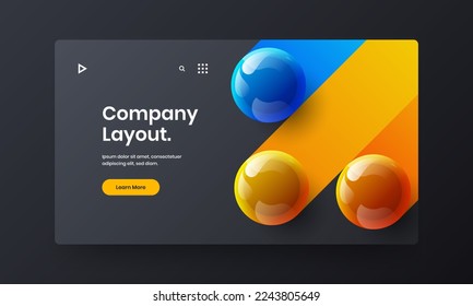 Bright 3D spheres flyer layout. Simple company brochure vector design illustration.