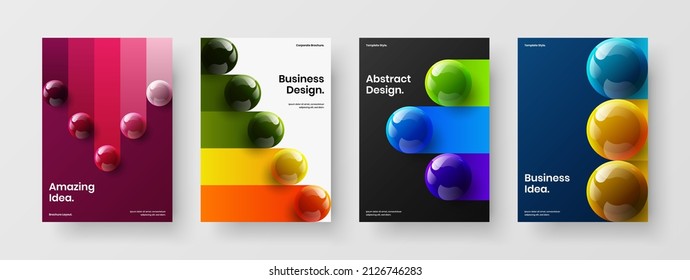 Bright 3D spheres flyer template composition. Clean catalog cover A4 vector design illustration bundle.
