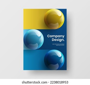 Bright 3D spheres journal cover layout. Minimalistic company identity vector design concept.