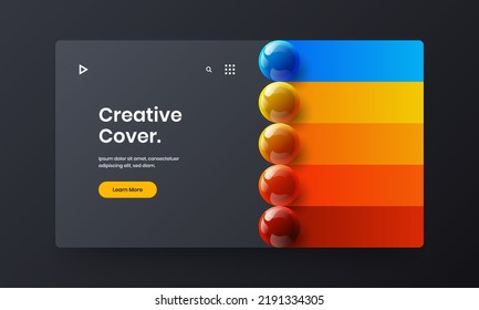 Bright 3D spheres landing page illustration. Modern flyer vector design template.